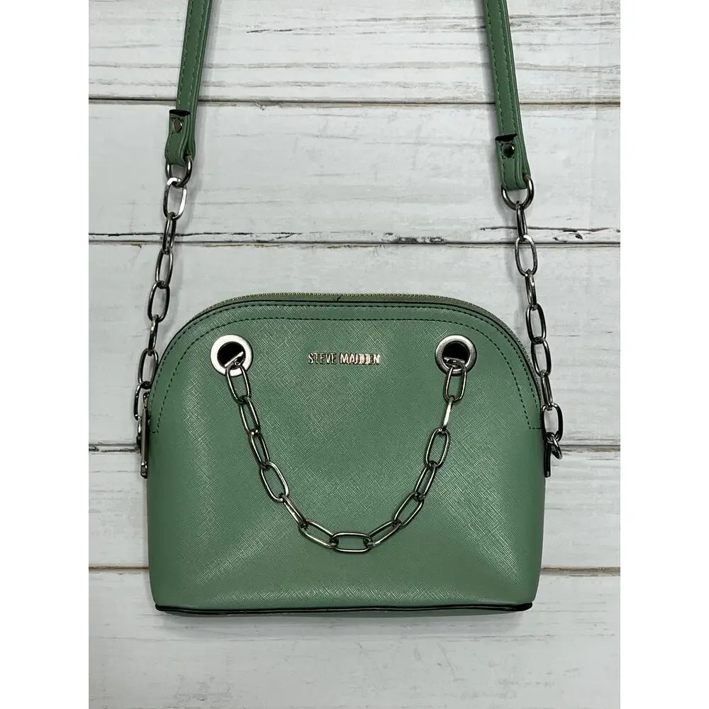 Steve Madden Sage Green Crossbody Bag Chain Detail Dome Purse Small Handbag
